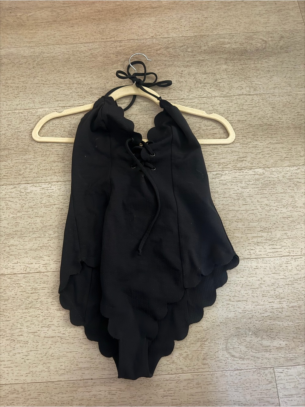 Marysia Swim Black Scalloped Halter Lace-Up One-Piece